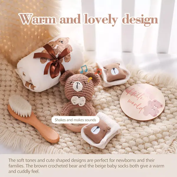 100177-e617f9.webp Baby Cartoon Bear Rattle & Milestone Set - Newborn Blanket, Towel, and Bracelet Gift
