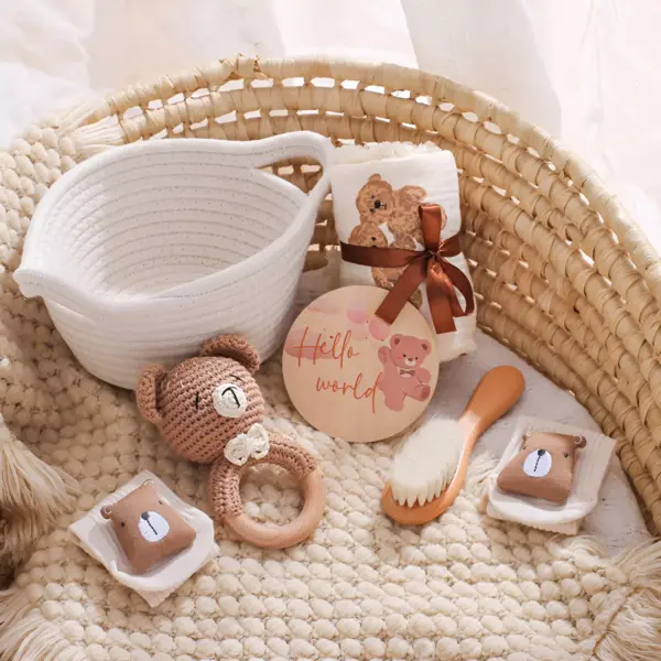 100177-facb7b.webp Baby Cartoon Bear Rattle & Milestone Set - Newborn Blanket, Towel, and Bracelet Gift