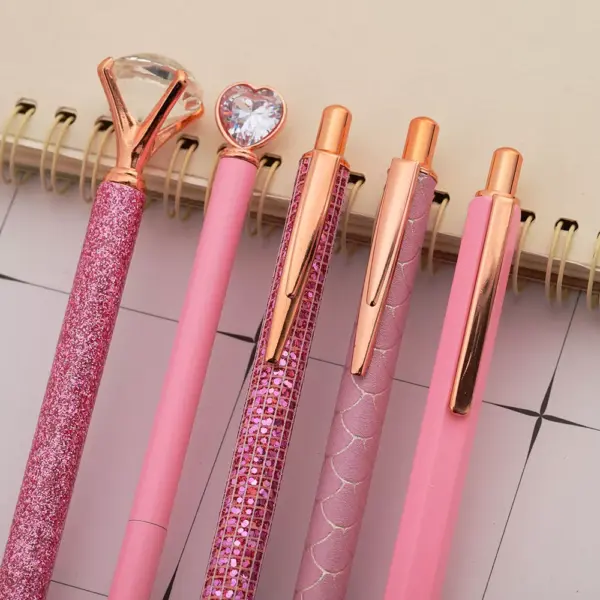 Luxury Pink Rhinestone Ballpoint Pen Set
