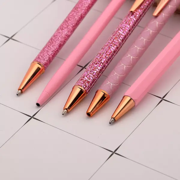 Luxury Pink Rhinestone Ballpoint Pen Set