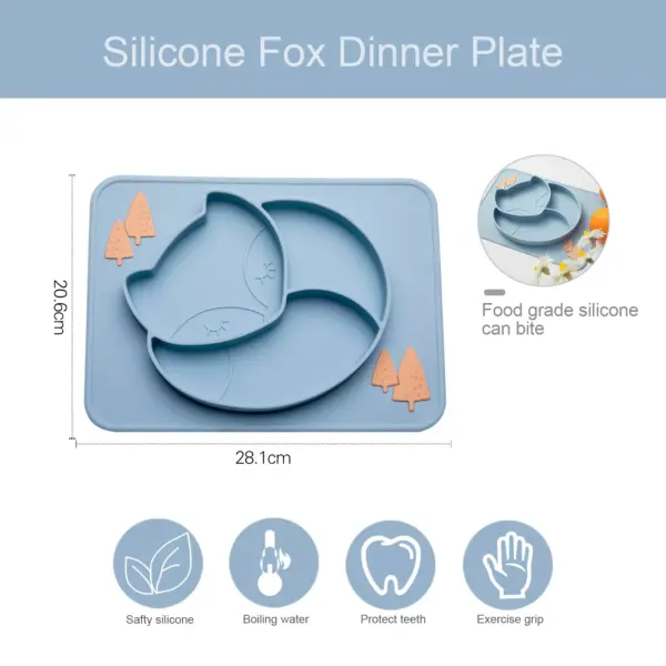 Baby Silicone Dinner Plate with Cartoon Fox Design
