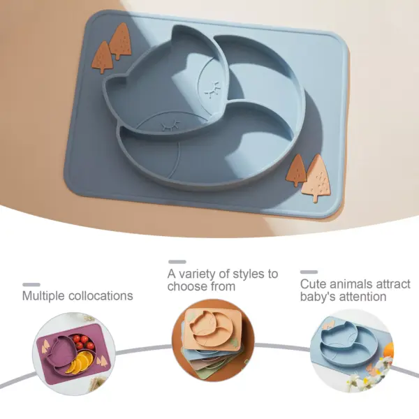 Baby Silicone Dinner Plate with Cartoon Fox Design
