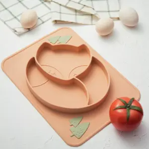 Baby Silicone Dinner Plate with Cartoon Fox Design
