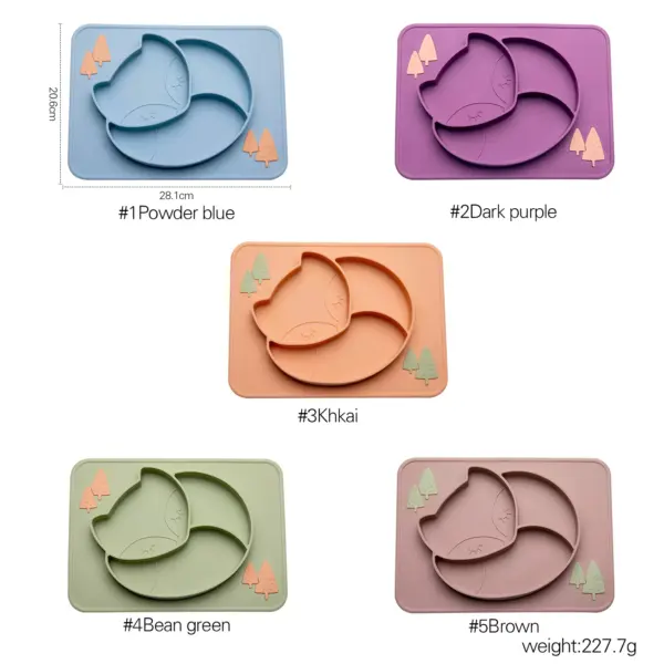 Baby Silicone Dinner Plate with Cartoon Fox Design