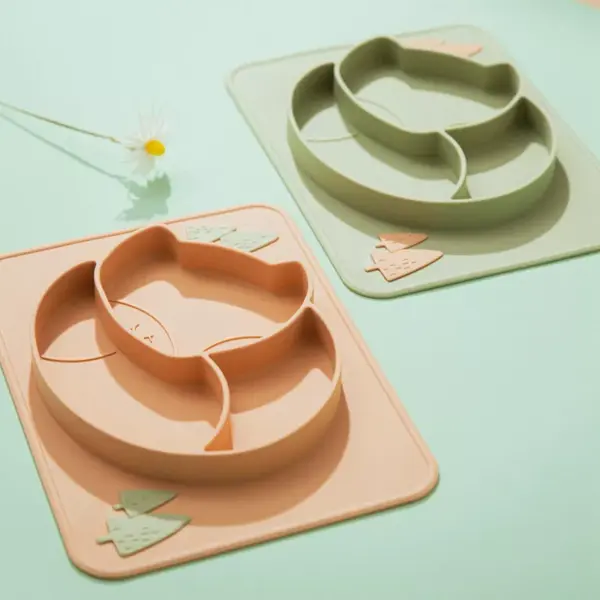 Baby Silicone Dinner Plate with Cartoon Fox Design