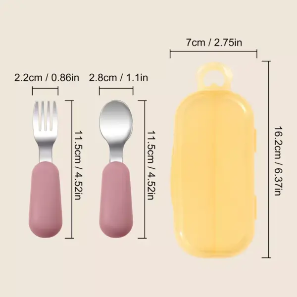 2PCS Silicone Stainless Steel Baby Fork and Spoon Set