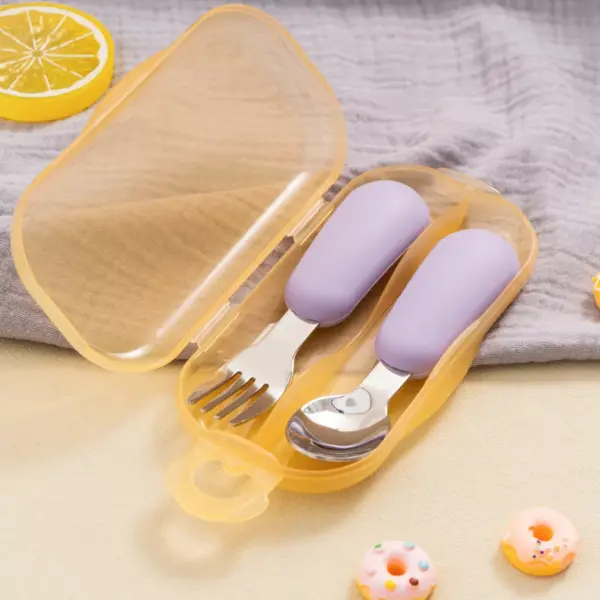 2PCS Silicone Stainless Steel Baby Fork and Spoon Set