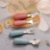 2PCS Silicone Stainless Steel Baby Fork and Spoon Set
