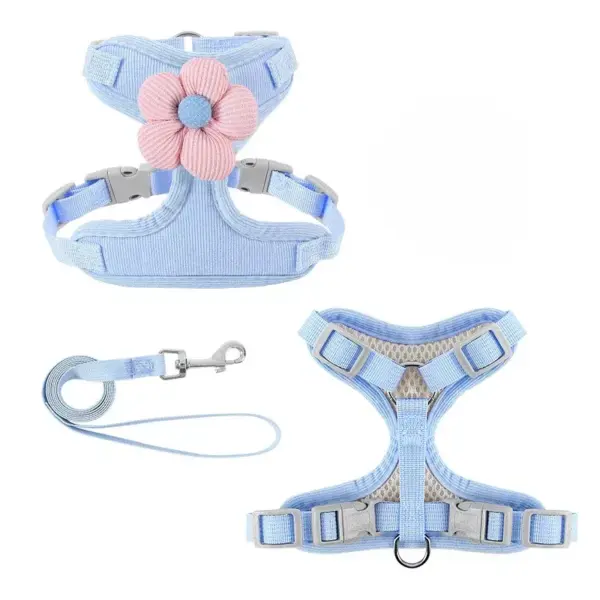100590-d1c3fe.webp Flower Design Pet Harness & Leash Set - Double Buckle Dog & Cat Leash Kit