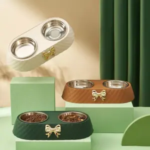 Bow-tie Stainless Steel Double Pet Bowl
