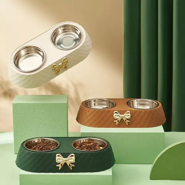 Bow-tie Stainless Steel Double Pet Bowl