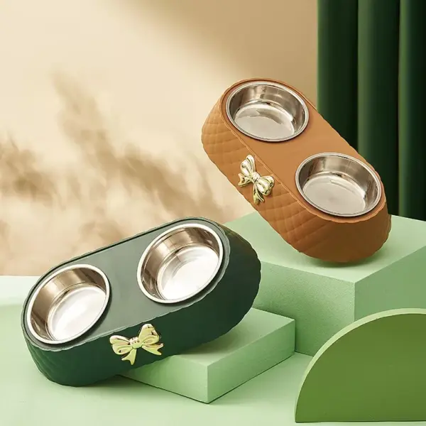 Bow-tie Stainless Steel Double Pet Bowl