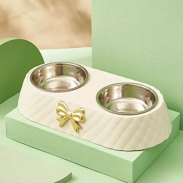 Bow-tie Stainless Steel Double Pet Bowl