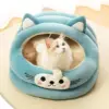 Cozy Semi-Enclosed Cat Bed with Cat Ear Design – Warm All-Season Nest