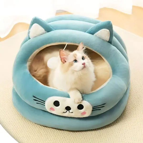 Cozy Semi-Enclosed Cat Bed with Cat Ear Design – Warm All-Season Nest