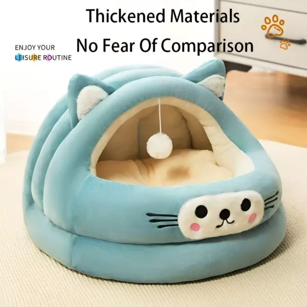 Cozy Semi-Enclosed Cat Bed with Cat Ear Design – Warm All-Season Nest