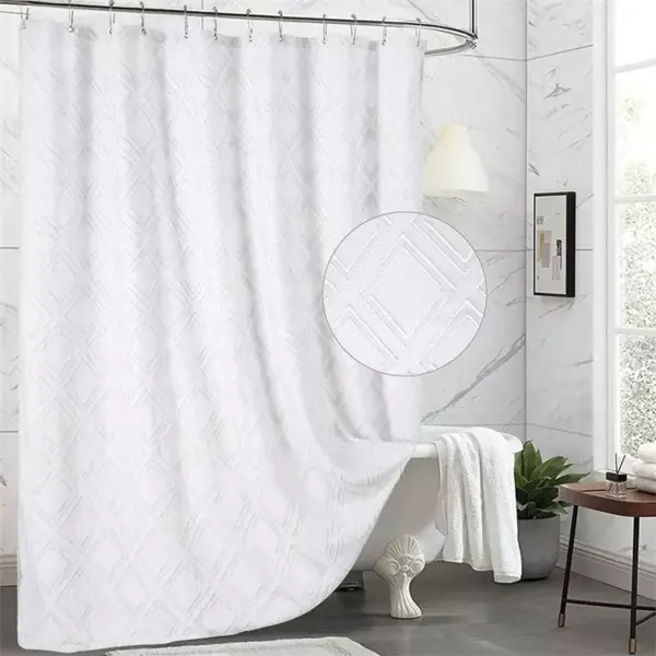 103137-d5eb94.webp Elegant White Diamond Tufted Shower Curtain: Chic Farmhouse Style