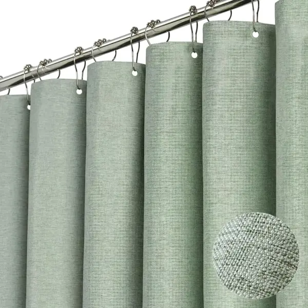 103191-0d2864.webp Luxury Waterproof Linen-Texture Shower Curtain with Silver Hooks