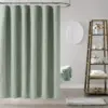 103191-2fbe53.webp Luxury Waterproof Linen-Texture Shower Curtain with Silver Hooks