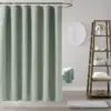 103191-9c62b6.webp Luxury Waterproof Linen-Texture Shower Curtain with Silver Hooks