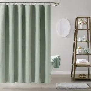 103191-9c62b6.webp Luxury Waterproof Linen-Texture Shower Curtain with Silver Hooks