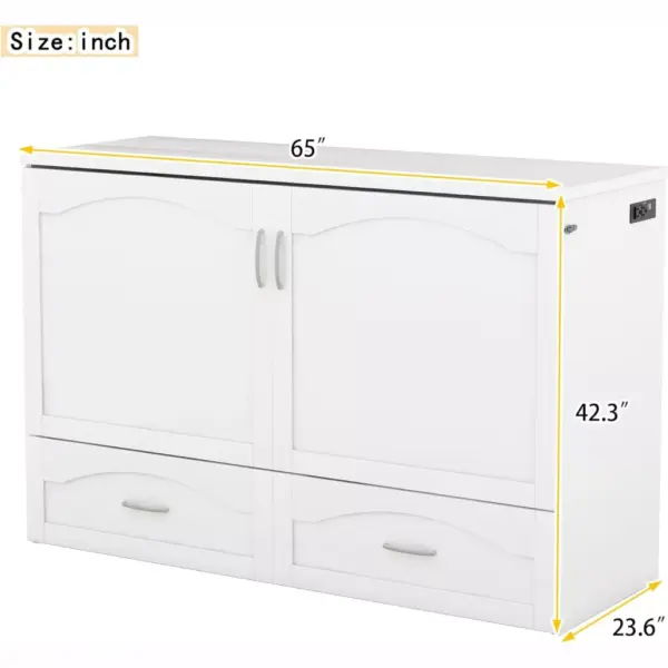 Transformable Queen/Full Size Murphy Wall Bed with Drawers, Sockets & USB Ports