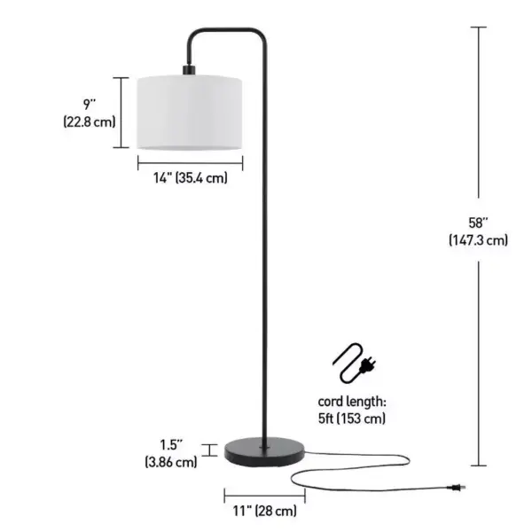 103461-083eac.webp 58" Matte Black Floor Lamp with White Linen Shade - Contemporary Nordic Design
