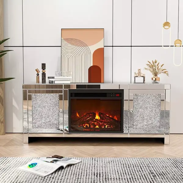 103462-08776b.webp Mirrored Fireplace TV Stand with Crushed Diamonds & LED Flame – 50" TV Console