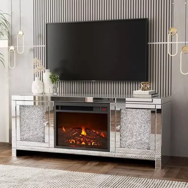 103462-cdf28c.webp Mirrored Fireplace TV Stand with Crushed Diamonds & LED Flame – 50" TV Console
