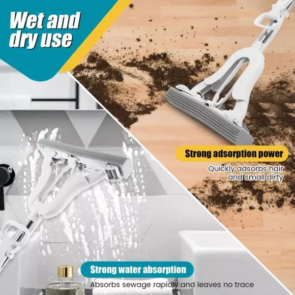 Adjustable Telescopic Sponge Mop with Super Absorbent Dual-Use Head