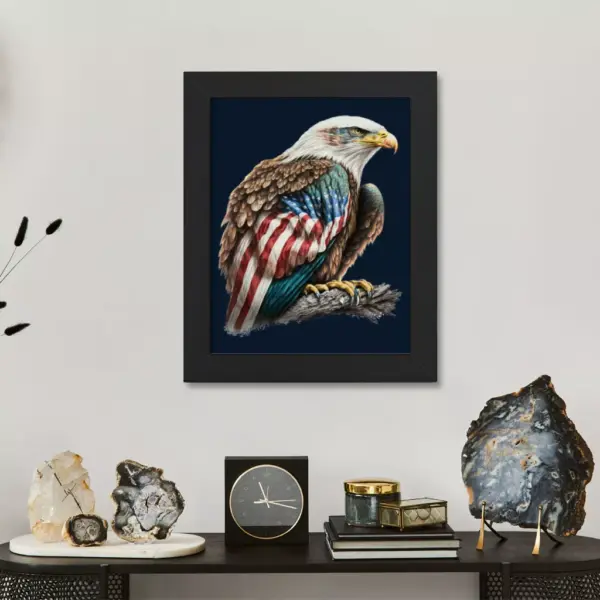American Flag Bald Eagle Framed Vertical Poster - Printed Poster - Patriotic Framed Vertical Poster