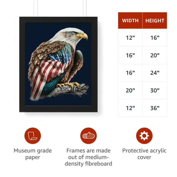 American Flag Bald Eagle Framed Vertical Poster - Printed Poster - Patriotic Framed Vertical Poster