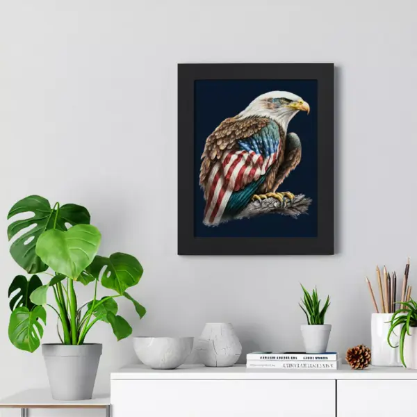 American Flag Bald Eagle Framed Vertical Poster - Printed Poster - Patriotic Framed Vertical Poster