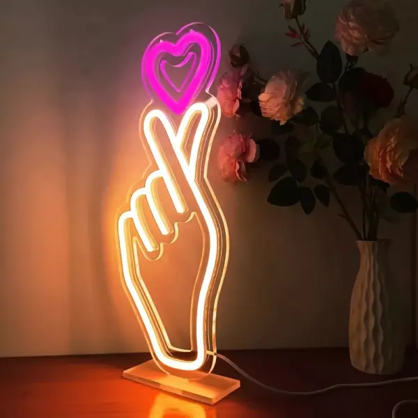 USB Powered Heart & Finger Neon Sign Light for Romantic Decor