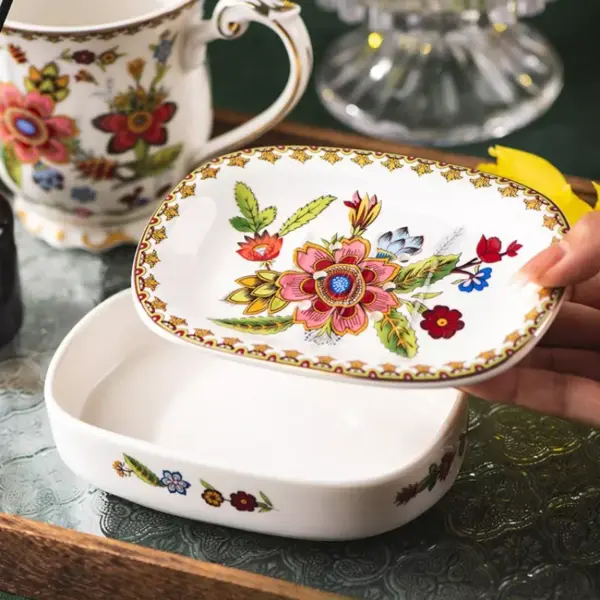 Elegant French Ceramic Soap Dish with Drain