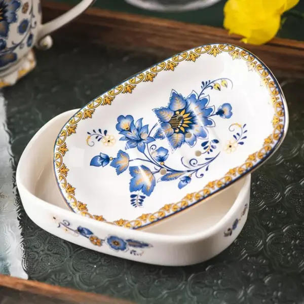 Elegant French Ceramic Soap Dish with Drain
