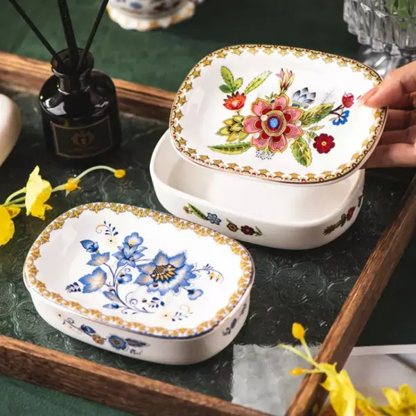 Elegant French Ceramic Soap Dish with Drain