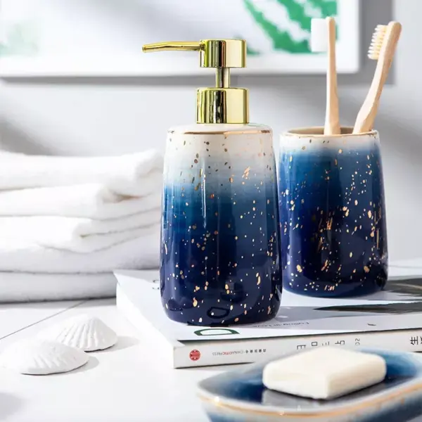 Elegant Blue Starry Sky Ceramic Bathroom Set