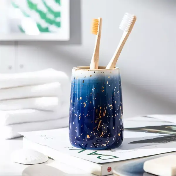 Elegant Blue Starry Sky Ceramic Bathroom Set