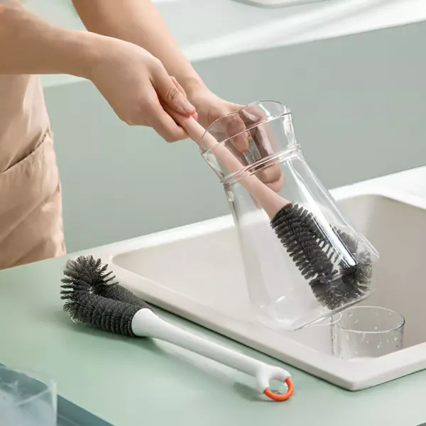 360° Long Handle Baby Bottle Brush - Soft Food-Grade Cleaning Brush