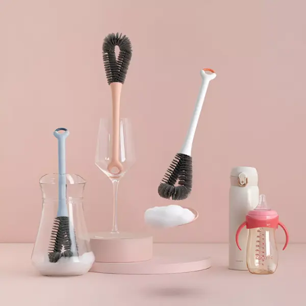 360° Long Handle Baby Bottle Brush - Soft Food-Grade Cleaning Brush