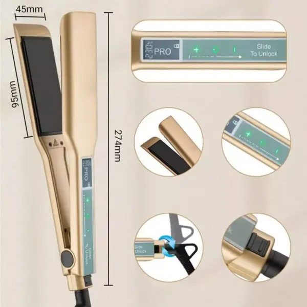 98190-aec832.webp Gold Titanium Professional Flat Iron with Touch Screen & Wide Plates