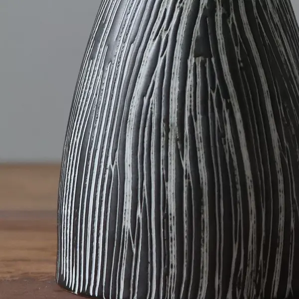 Striped Ceramic Vase - Japanese Style, Handcrafted Tabletop Flower Vase, Simple Decor