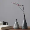 Striped Ceramic Vase - Japanese Style, Handcrafted Tabletop Flower Vase, Simple Decor