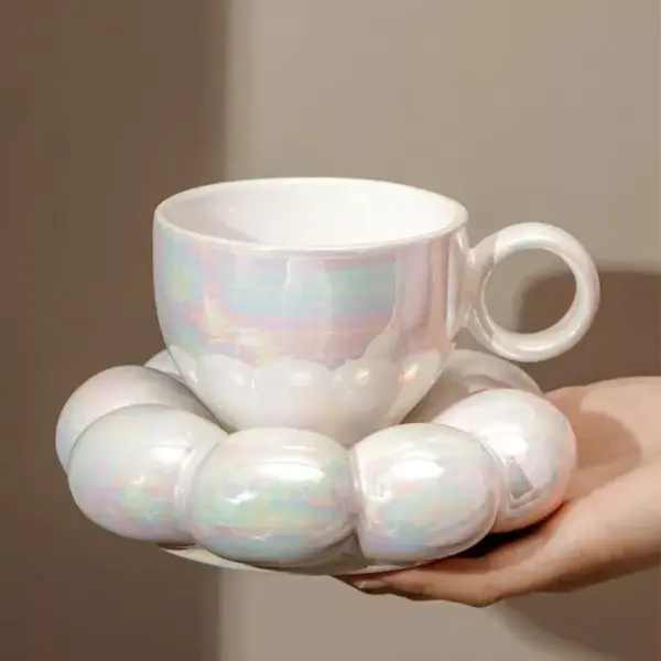 Flower-Shaped Ceramic Cappuccino Coffee Cup and Saucer Set