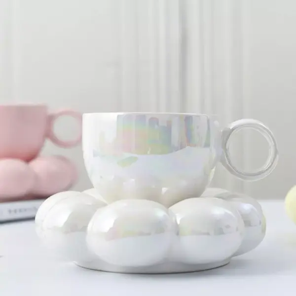 Flower-Shaped Ceramic Cappuccino Coffee Cup and Saucer Set