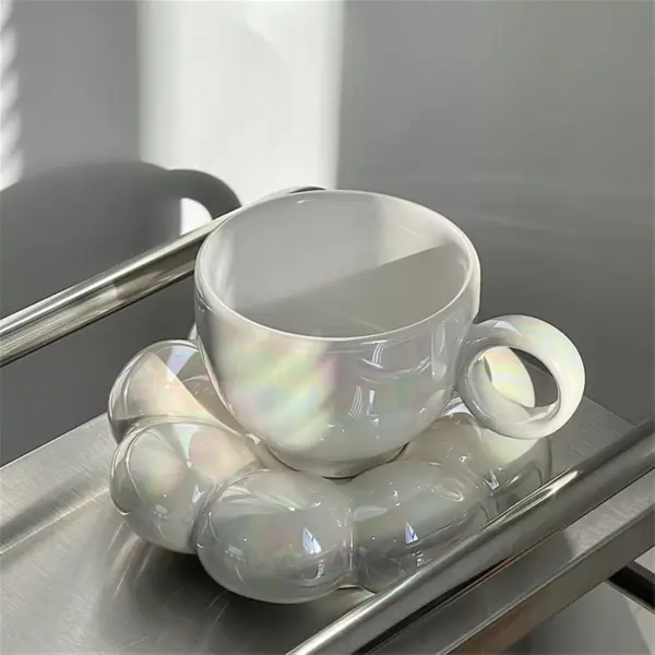 Flower-Shaped Ceramic Cappuccino Coffee Cup and Saucer Set