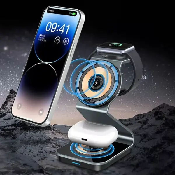 15W 3-in-1 Magnetic Wireless Charger Stand for iPhone, Apple Watch & AirPod