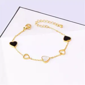 105747-4a86ae.webp Heart Charm Stainless Steel Bracelet with Natural Seashell Embeds for Women