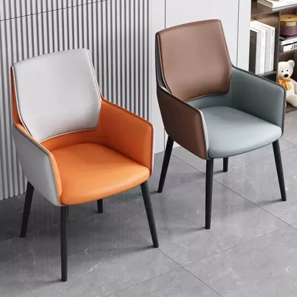 106403-b98c64.webp Luxury Minimalist Modern Dining Chair with Armrests - Ergonomic PU Leather Office & Kitchen Seating